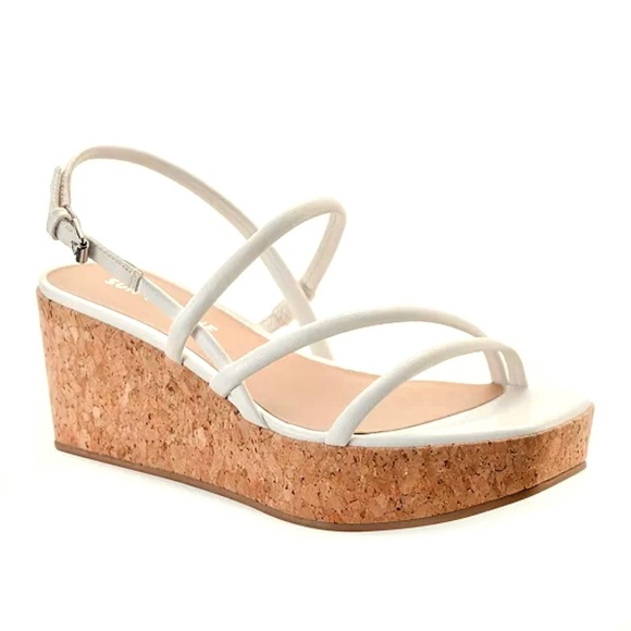 Sun + Stone Bella Platform Cork Wedges Black Strappy Sandals Size 9 - Picture 1 of 9